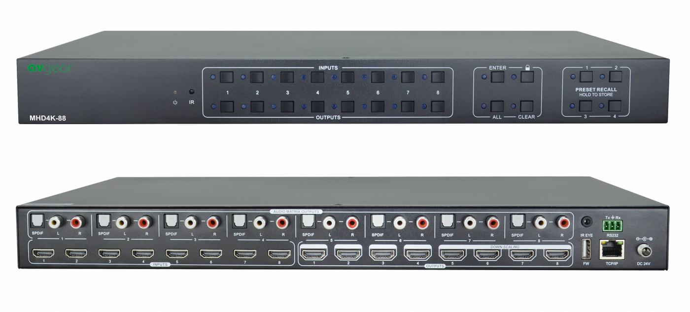 AV Gear AVG-MHD4K-88 8×8 HDMI 2.0 Matrix Switcher with Volume Control