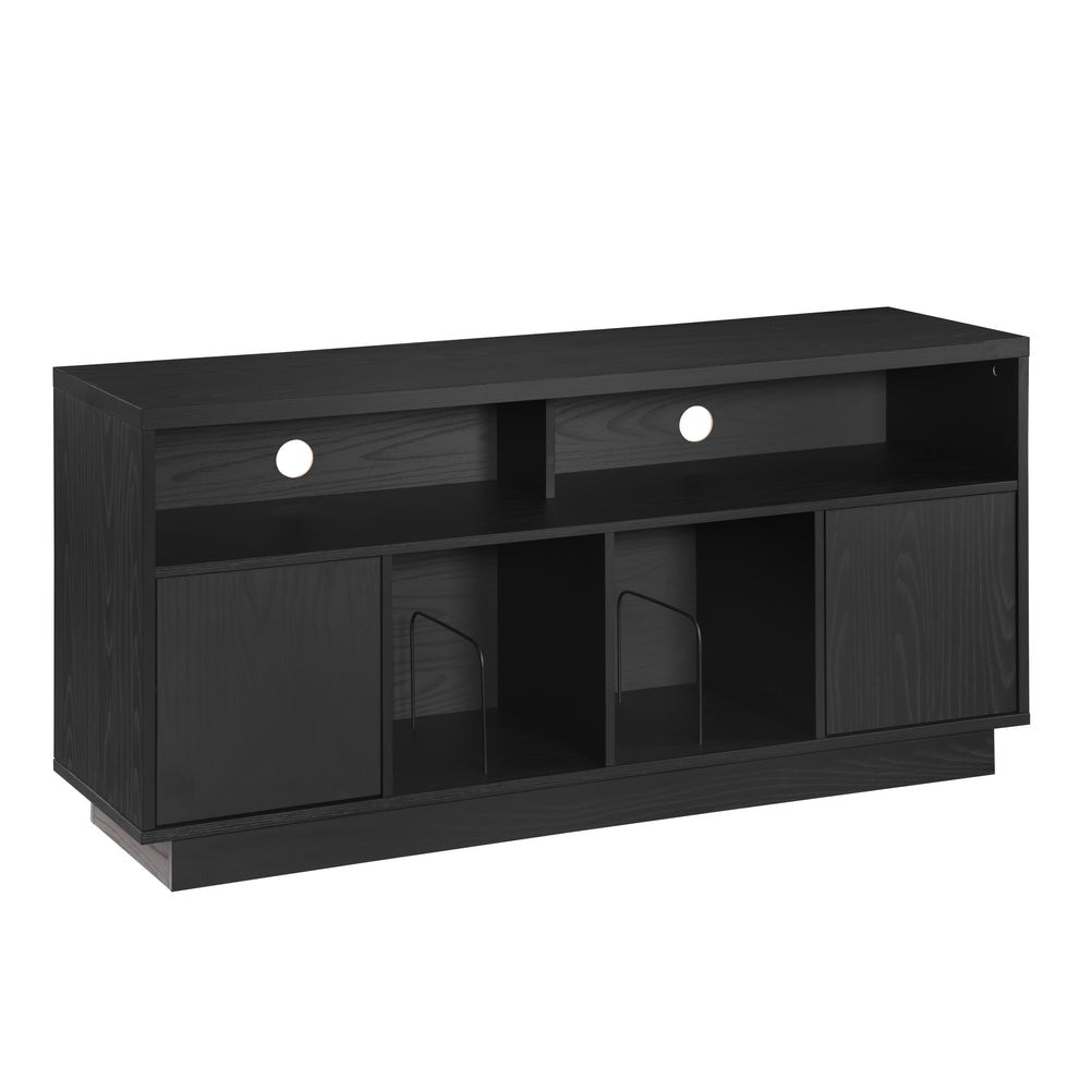 Tauris EDISON Media Stand 1400mm – Vinyl Record & Component Storage with Cupboards | Black Oak Finish