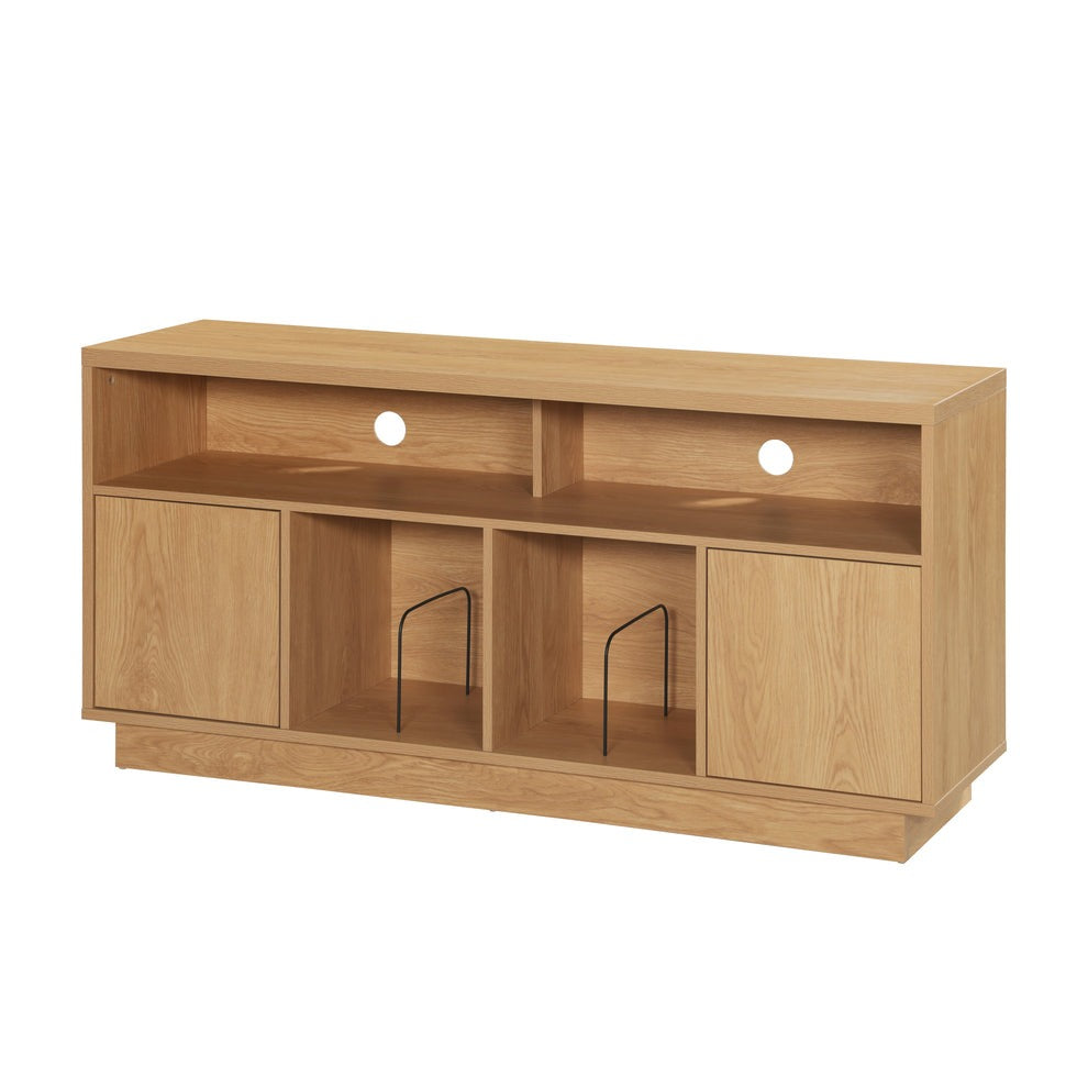 Tauris EDISON Media Stand 1400mm – Vinyl Record & Component Storage with Cupboards | Red Oak Finish