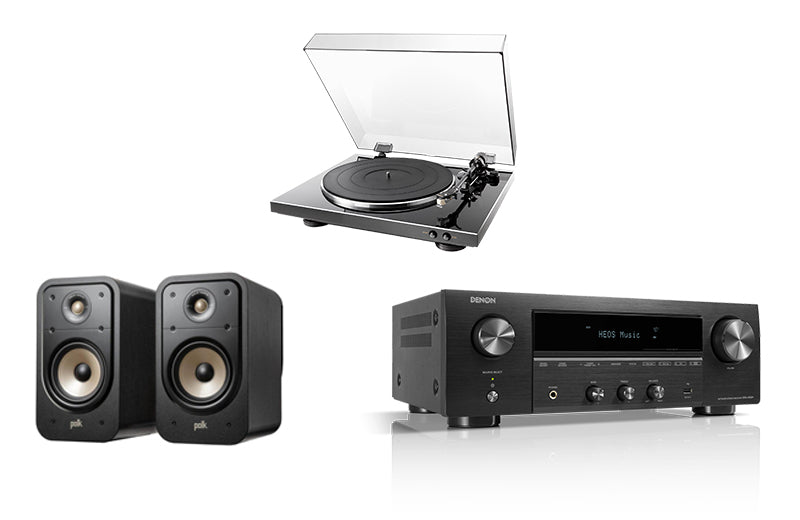 Polk Signature ES20 + Denon DRA-900H 2.2 Ch. 145 8K AV Receiver + Denon DP-300F Turntable