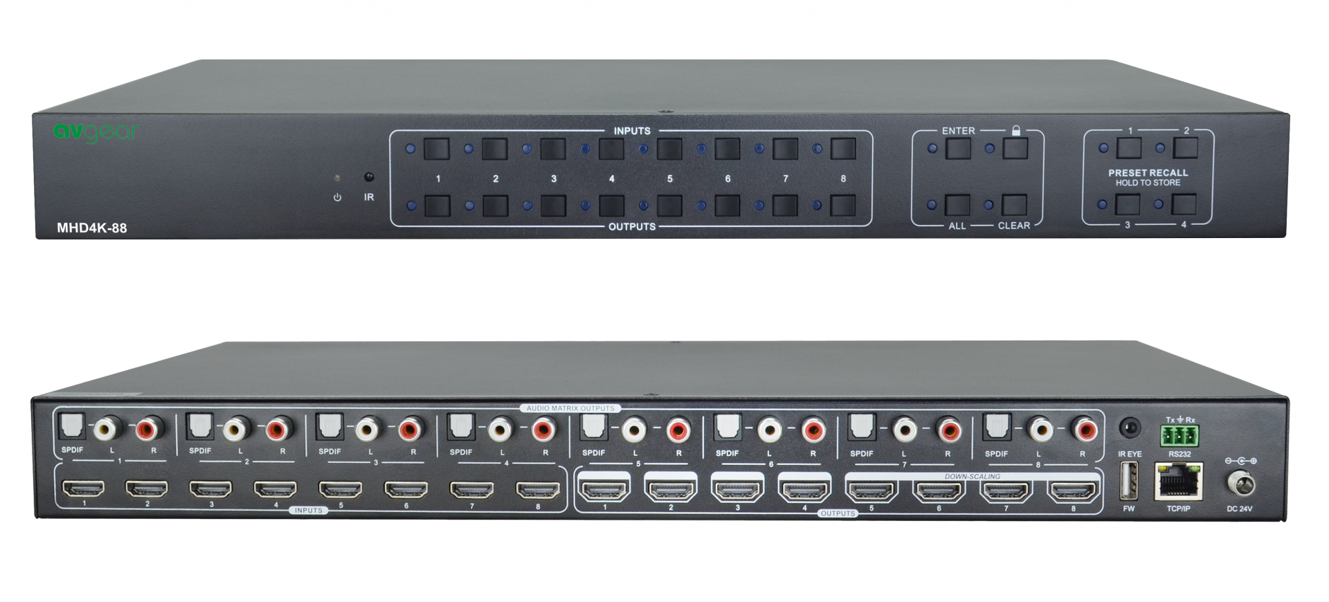 a/v gear AV Gear AVG-MHD4K-88 8×8 HDMI 2.0 Matrix Switcher with Volume Control –  Audio Influence