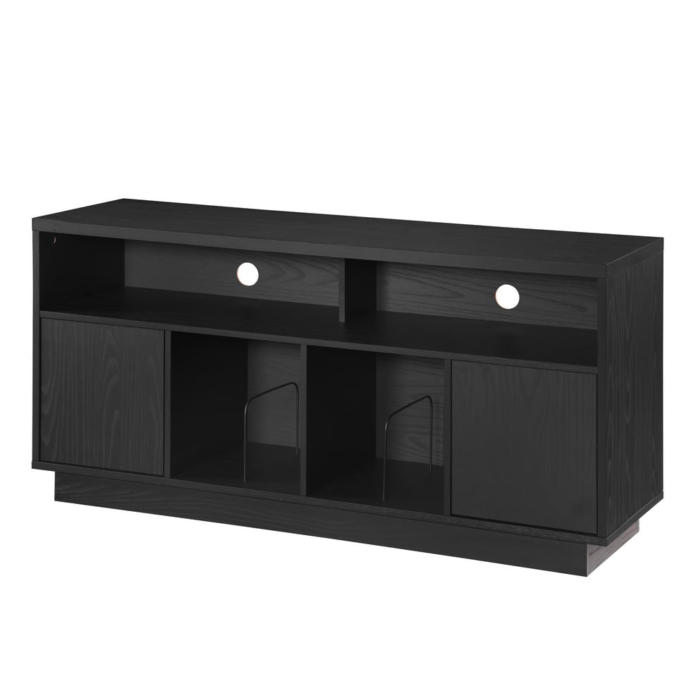 Tauris EDISON Media Stand 1400mm – Vinyl Record & Component Storage with Cupboards | Black Oak Finish