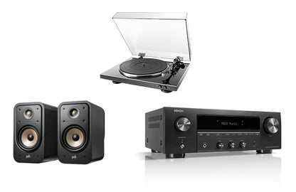 Polk Signature ES20 + Denon DRA-900H 2.2 Ch. 145 8K AV Receiver + Denon DP-300F Turntable