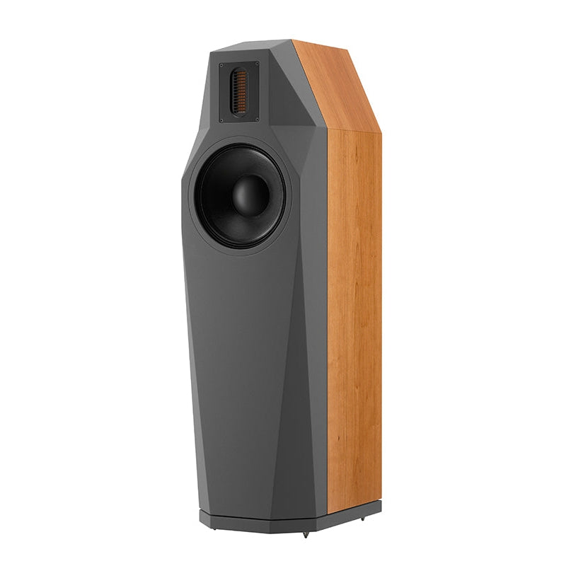 FinkTeam Borg Floorstanding Speakers - Non-Standard Finish American Black Cherry with Stone Grey front at Audio Influence