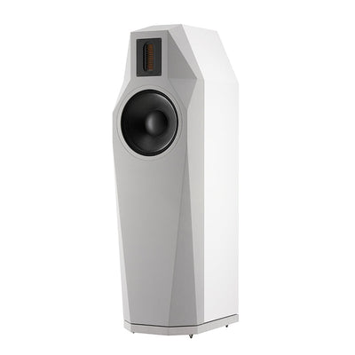 FinkTeam Borg Floorstanding Speakers - Standard Finish White Matt with Steel Grey front at Audio Influence