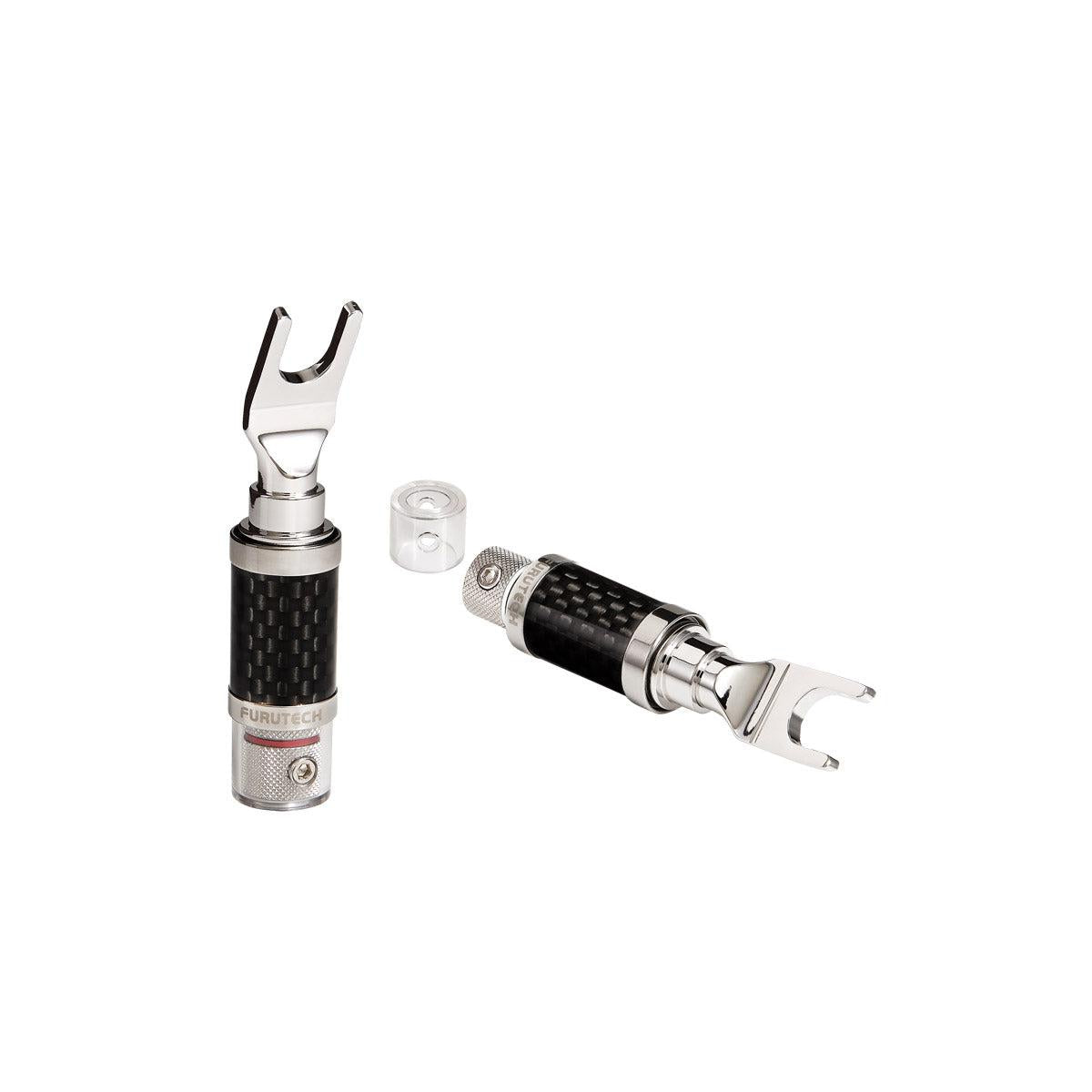 Furutech CF-201 (R) Carbon Fibre / Stainless Steel Spade Connectors (2-Pack)-Audio Influence