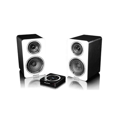 Wharfedale Diamond A1 Wireless Active Bookshelf Speakers Black Leatherette with Gloss White Baffle at Audio Influence
