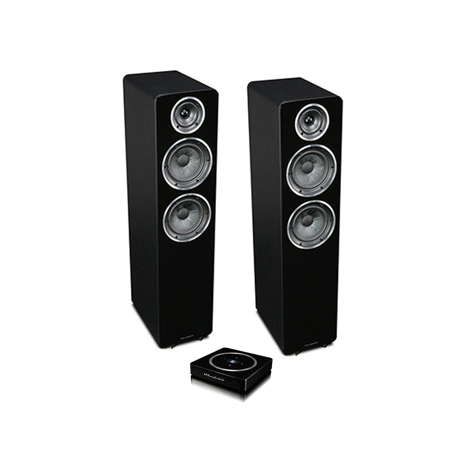 Wharfedale Diamond A2 Wireless Active Floorstanding Speakers Black Leatherette with Gloss Black Baffle at Audio Influence