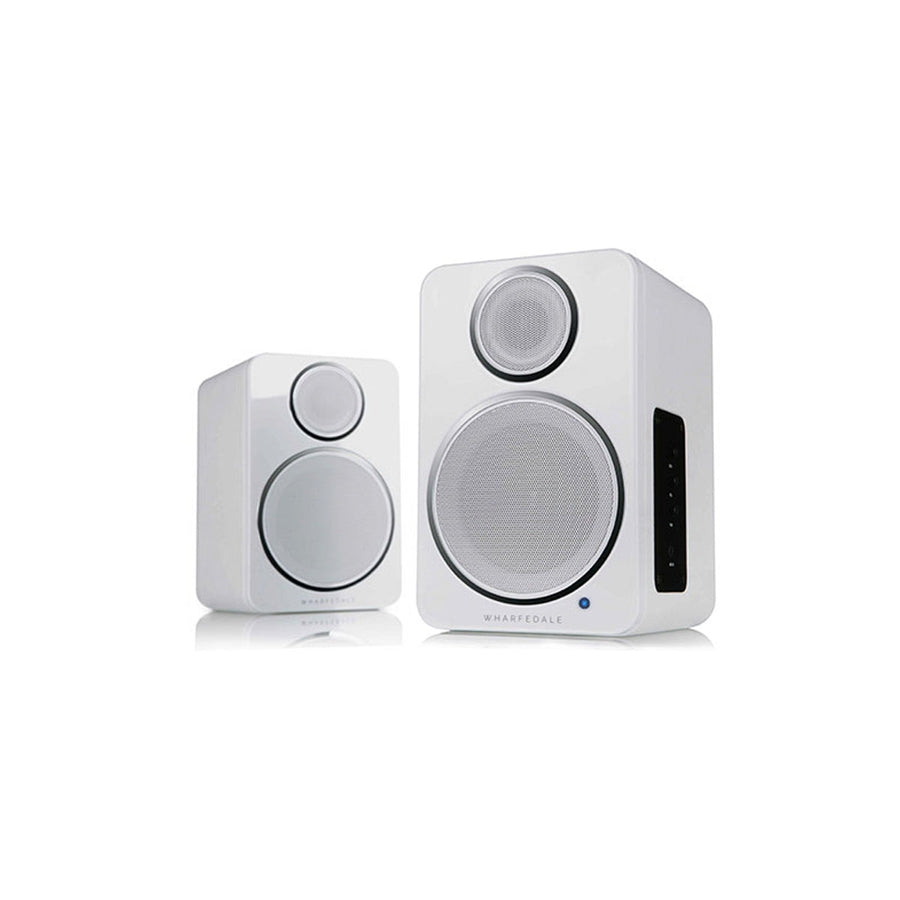 Wharfedale DS-2 Bluetooth Active Bookshelf Speakers White Leatherette with Gloss White Baffle at Audio Influence